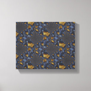 Goud en Zilver Blauw Gesmolten Metaal Canvas Afdruk