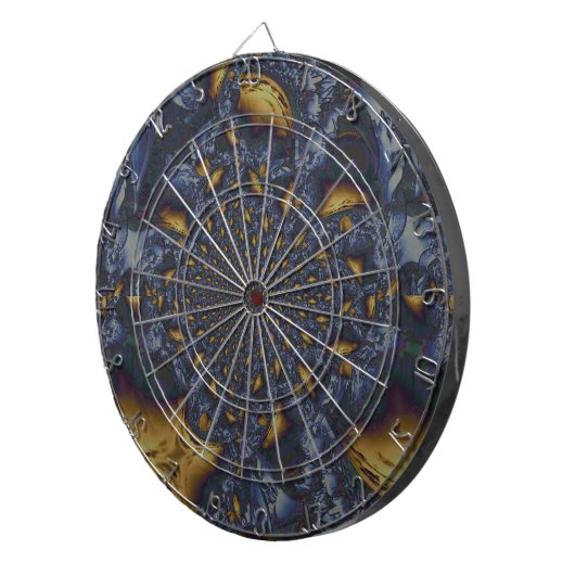 Goud en Zilver Blauw Gesmolten Metaal Dartbord (Voorkant Rechts)