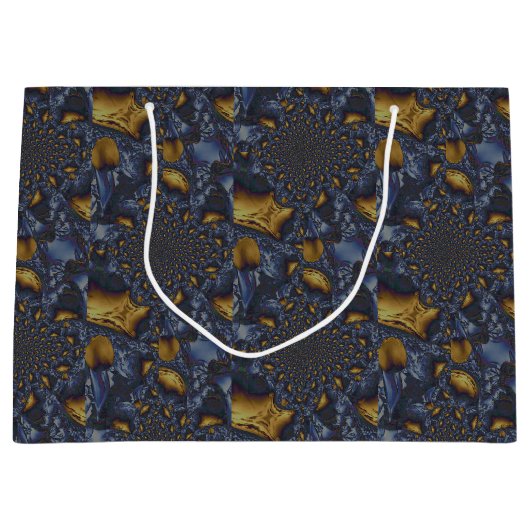 Goud en Zilver Blauw Gesmolten Metaal Groot Cadeauzakje (Voorkant)