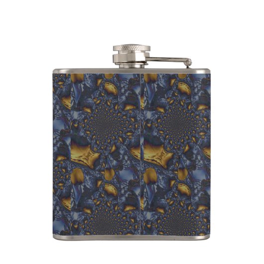 Goud en Zilver Blauw Gesmolten Metaal Heupfles (Achterkant)