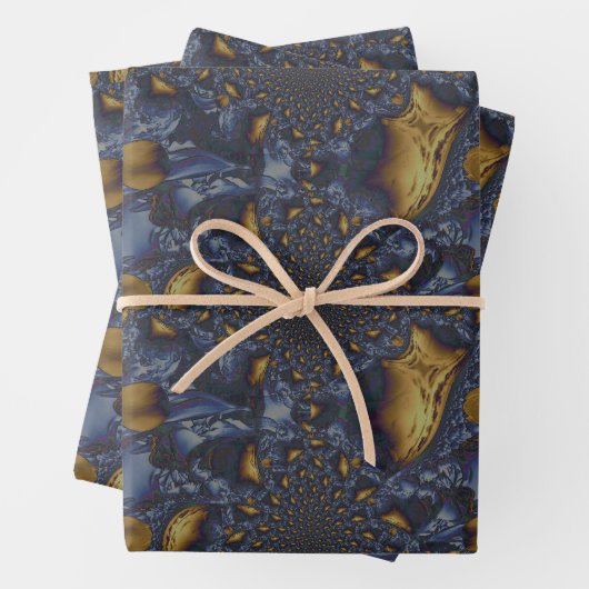 Goud en Zilver Blauw Gesmolten Metaal Inpakpapier Vel (In situ)
