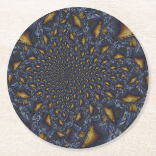 Goud en Zilver Blauw Gesmolten Metaal Ronde Kartonnen Onderzetter