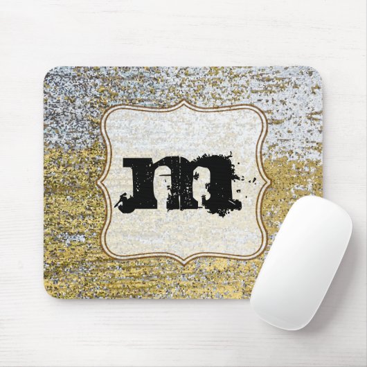 Goud en zilver Grunge Monogram Initiaal Muismat (Met muis)