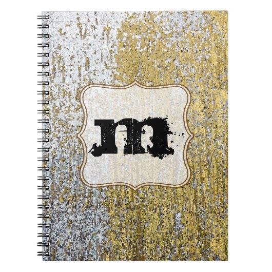 Goud en zilver Grunge Monogram Initiaal Notitieboe Notitieboek (Voorkant)