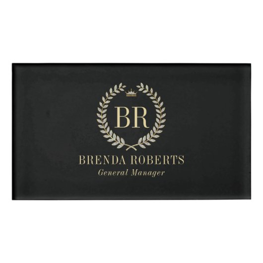 Goud en Zilveren Laurel Wreath Custom Monogram Naambadge (Voorkant)