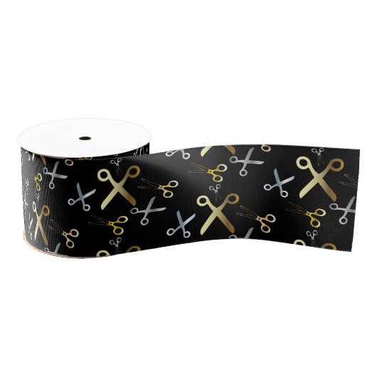 Goud en zilveren schaar Patroon Haarstylist Grosgrain Lint (Spoel)