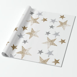 Goud en zilverglitter sterren cadeaupapier