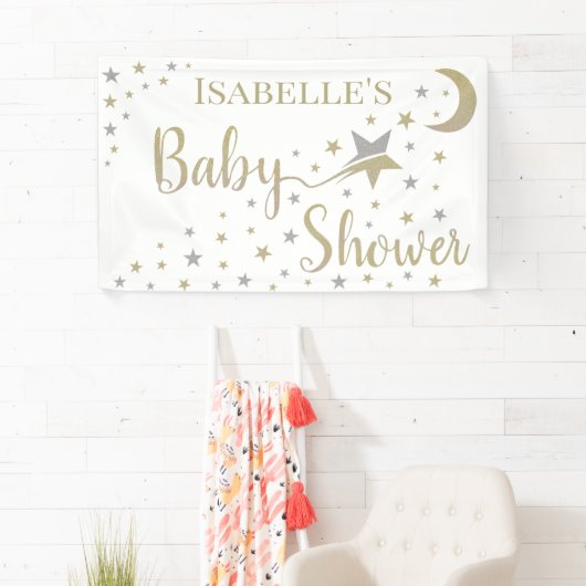 Goud en zilversterren Genderneutraal Baby shower Spandoek (Insitu)