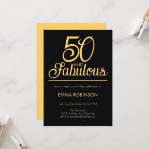 Goud en Zwart "50 en Fabulous" Vijftigste Verjaard Kaart