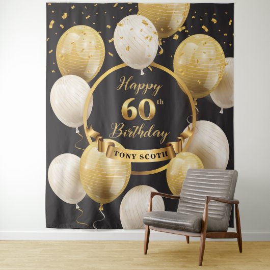 Goud en zwart 60e verjaardag Party achtergrond Wandkleed (In situ)