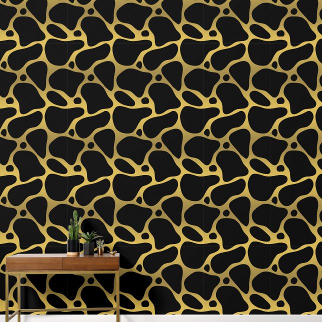 Goud en zwart Abstract Zebra Pattern Behang (Hal)