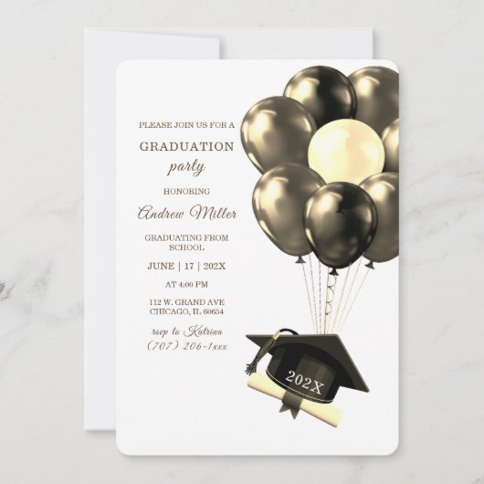 Goud en zwart Afstuderen Sjabloon Kaart (Voorkant)