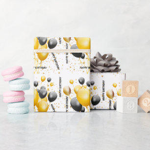 Goud en zwart ballon - Birthday Wrapping Paper Cadeaupapier