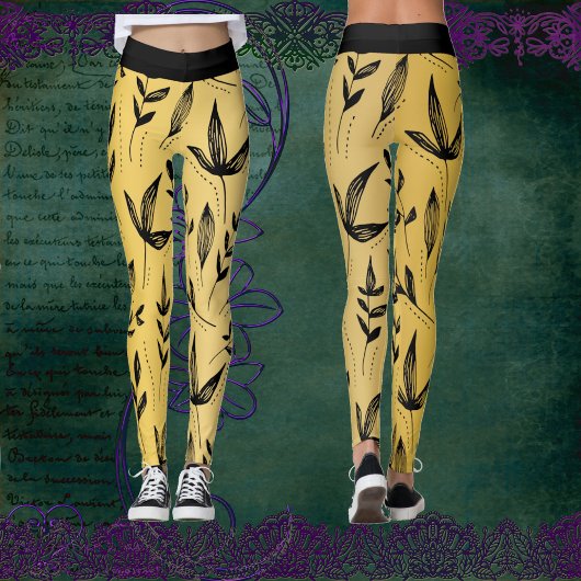 Goud en zwart blad Chique Moderne Kunst Minimalist Leggings