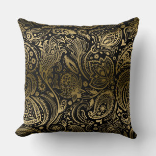 Goud en zwart Bloemen Paisley Kussen