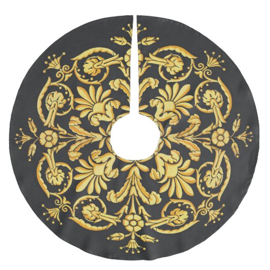 Goud en zwart bloemmotief kerstboom rok (Voorkant)