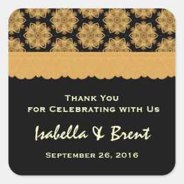 Goud en Zwart Bruiloft Dank u Bruiloft R354 Vierkante Sticker