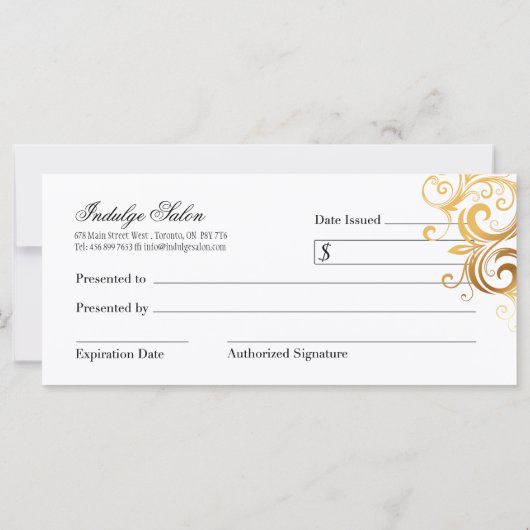 Goud en zwart cadeaubon (Achterkant)