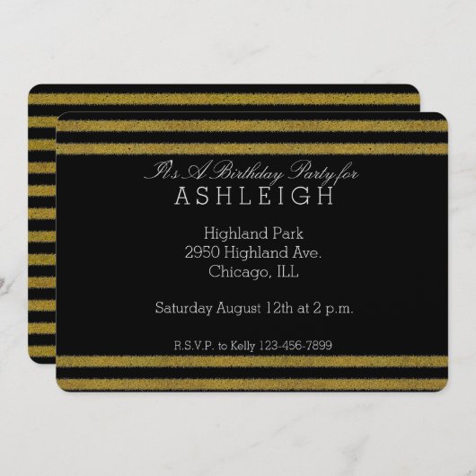 Goud en zwart chique strepen verjaardag kaart (Voorkant / Achterkant)