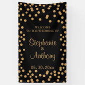 Goud en zwart Confetti bruiloft Spandoek (Verticaal)