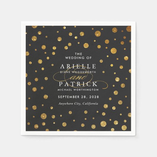 Goud en zwart Confetti Folie bruiloft servetten (Voorkant)