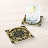 Goud en zwart damast. 50e bruiloft Jubileum Glazen Onderzetter (Schuin)