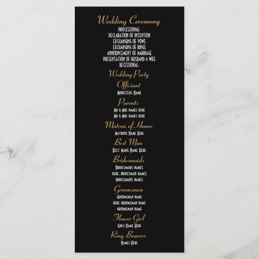 Goud en zwart damast kerk huwelijksprogramma programma (Achterkant)