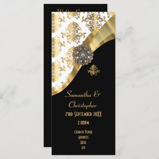 Goud en zwart damast kerk huwelijksprogramma programma (Voorkant / Achterkant)