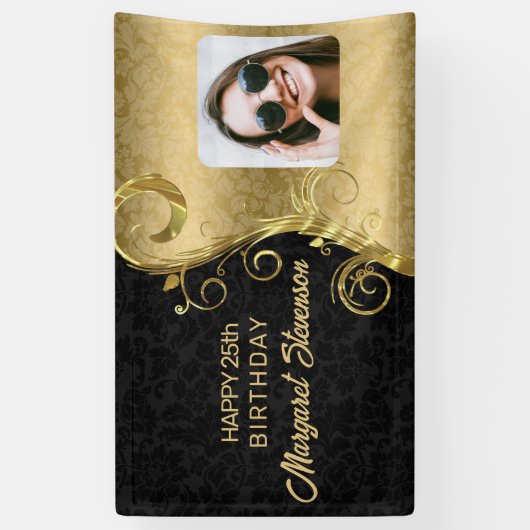 Goud en zwart damast met foto spandoek (Verticaal)