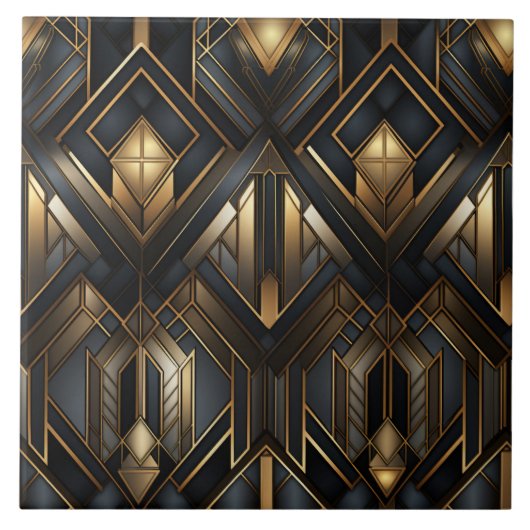 Goud en zwart Deco, Cityscape Uitzicht Tegeltje (Voorkant)