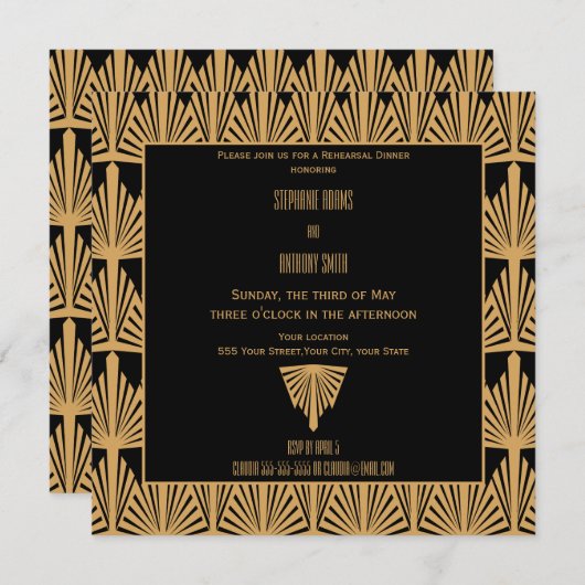 Goud en zwart Deco Pattern-repetitie Kaart (Voorkant / Achterkant)