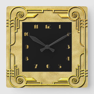 Goud en zwart deco-stijl vierkante wandklok klok