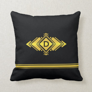 Goud en zwart deco-stijlzwart monogram kussen