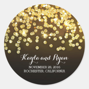 Goud en Zwart - Diamanten Glitter Bruiloft Ronde Sticker
