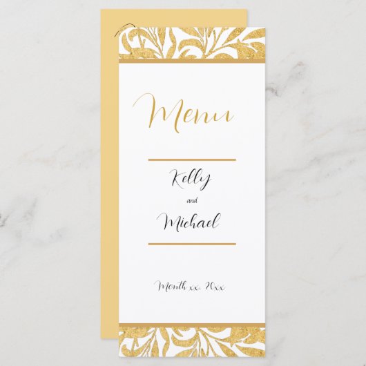 Goud en Zwart Elegant Stijl Bruiloft Menu (Voorkant / Achterkant)
