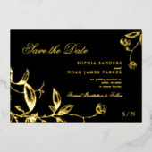 Goud en zwart elegante bruiloft sparen de datum folie uitnodiging (Voorkant)