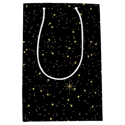 Goud en zwart faux glitter medium cadeauzakje (Voorkant)