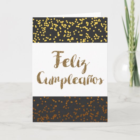 Goud en zwart Feliz Cumpleanos Kaart (Voorkant)