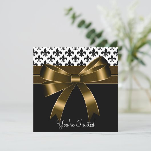 Goud en zwart Fleur de Lis Party Kaart (Staand voorkant)