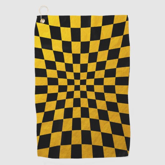 Goud en zwart Gecontroleerd vierkant mozaïekGolfsp Golfhanddoek (Voorkant)