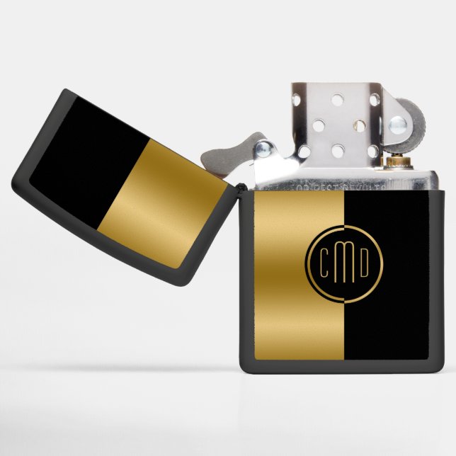 Goud en zwart geometrisch split-screen monogram (Geopend)