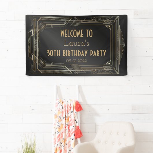 Goud en zwart, geweldige Gatsby Party Banner Back  (Insitu)