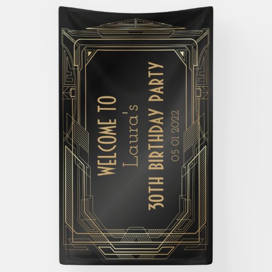 Goud en zwart, geweldige Gatsby Party Banner Back  (Verticaal)