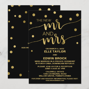 Goud en Zwart Glam Elopement Ontvangst Kaart