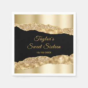 Goud en zwart Glam Scheuren Sweet Sixteen Servet