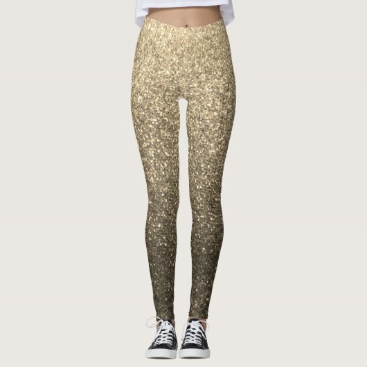 Goud en zwart Glitter Ombre Sparkles Yoga Leggings (Voorkant)