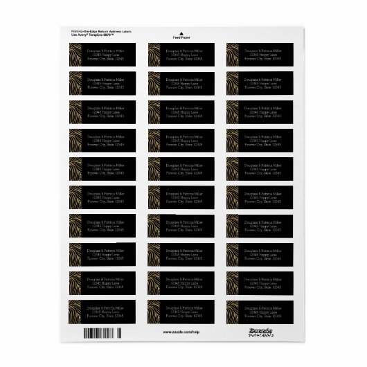Goud en zwart Glitter Zebra Print Etiket (Full Sheet)