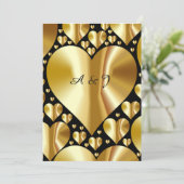 Goud en zwart hart Klassic Weddenschap-uitnodiging Kaart (Staand voorkant)