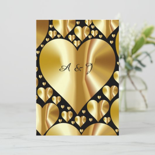 Goud en zwart hart Klassic Weddenschap-uitnodiging Kaart (Staand voorkant)