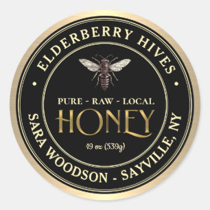 Goud en zwart honingetiket met  koningin ronde sticker
